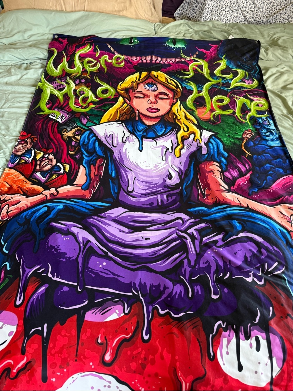 Large Alice in Wonderland Psychedelic Wall Tapestry – Trippy Fantasy Art
